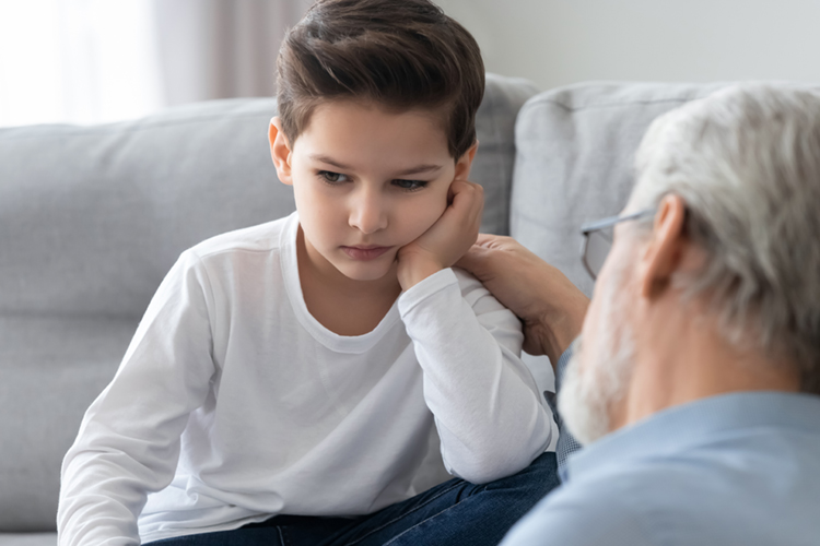 Caring,Grandfather,Calming,,Talking,With,Upset,Little,Grandson,,Loving,Granddad