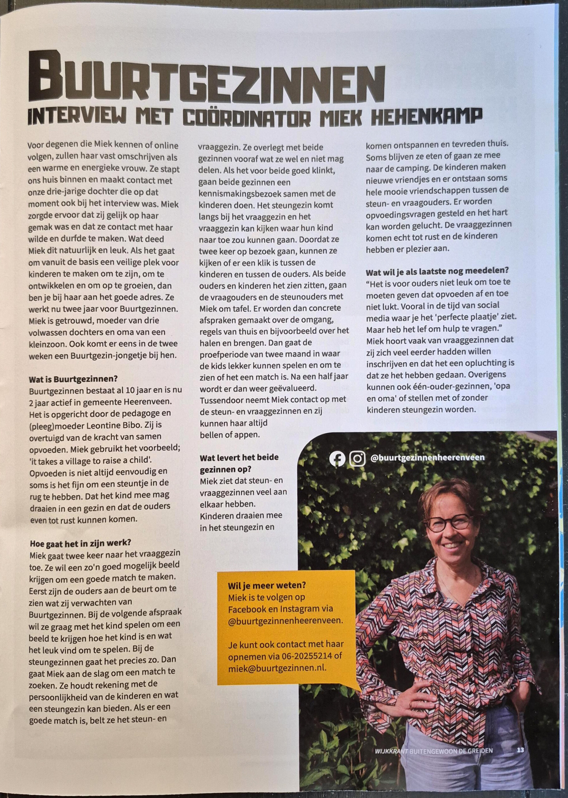 Artikel krant: Interview met Miek Hehenkamp